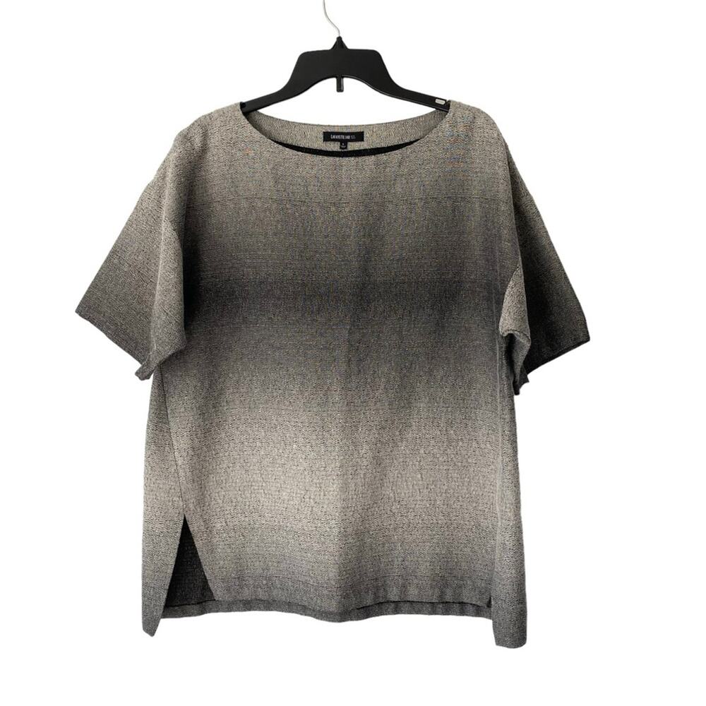 Lafayette 148 New York Gray Ombré Textured Tunic Top Size large Cut out hem